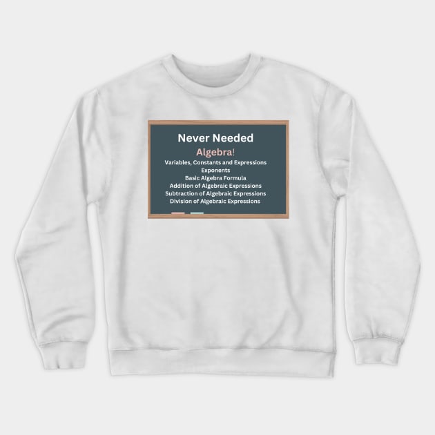 Never Needed Algebra Crewneck Sweatshirt by Say What You Mean Gifts